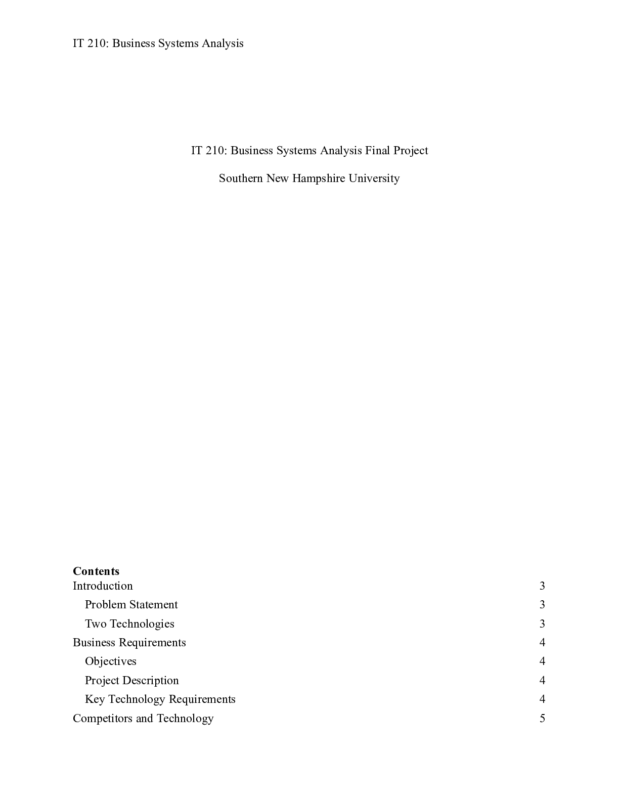 Preview image for IT 210 Final Project|    IT 210: Business Systems Analysis Final Project  Southern New